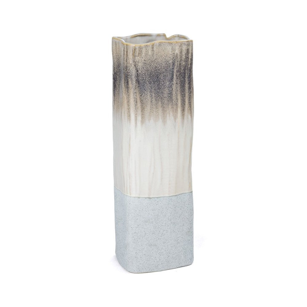 16" Brown Light Blue And Off White Color Block Square Ceramic Table Vase HomeRoots