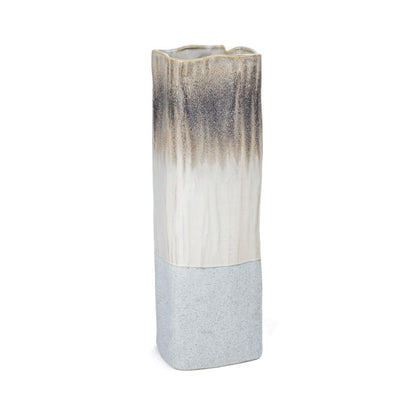 16" Brown Light Blue And Off White Color Block Square Ceramic Table Vase HomeRoots