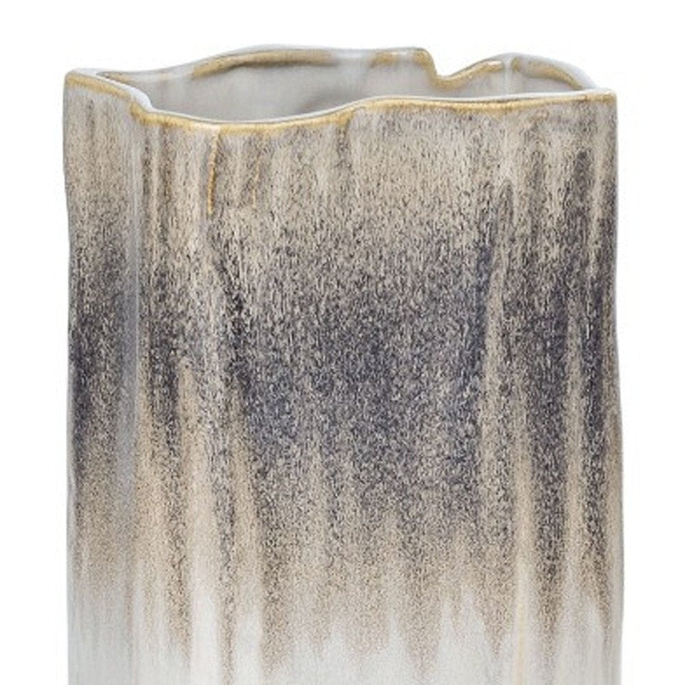 16" Brown Light Blue And Off White Color Block Square Ceramic Table Vase HomeRoots