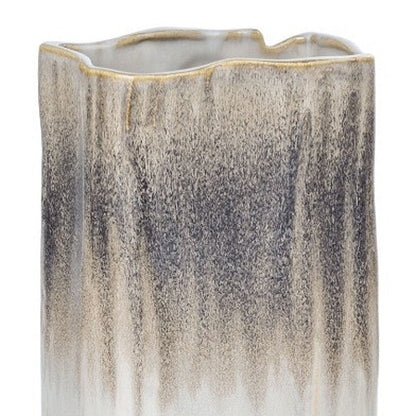 16" Brown Light Blue And Off White Color Block Square Ceramic Table Vase HomeRoots