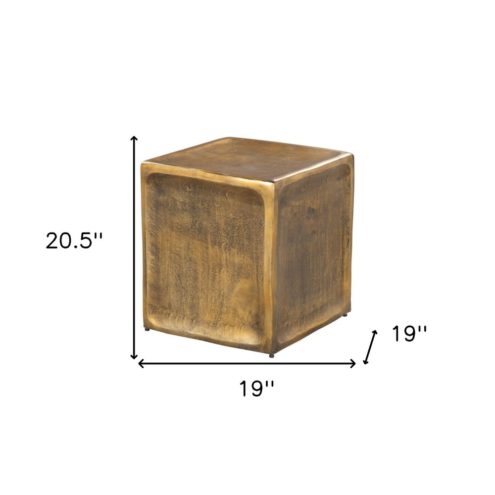 Set of Two Black Silver And Antiqued Brass Aluminum Square Block End Tables HomeRoots