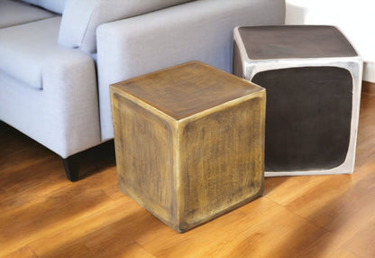 Set of Two Black Silver And Antiqued Brass Aluminum Square Block End Tables HomeRoots