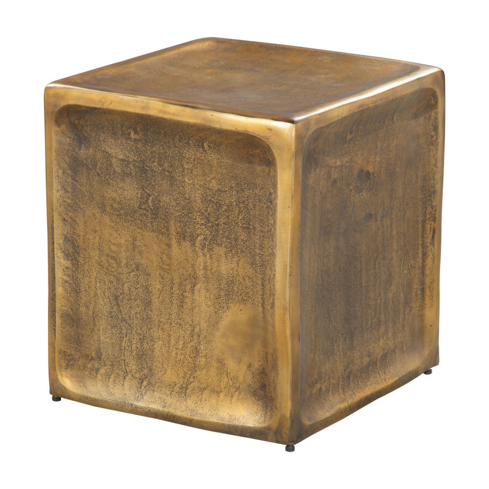 Set of Two Black Silver And Antiqued Brass Aluminum Square Block End Tables HomeRoots