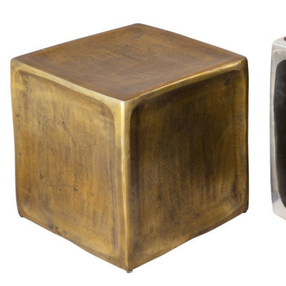 Set of Two Black Silver And Antiqued Brass Aluminum Square Block End Tables HomeRoots