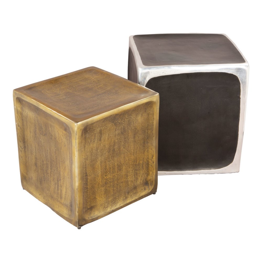 Set of Two Black Silver And Antiqued Brass Aluminum Square Block End Tables HomeRoots