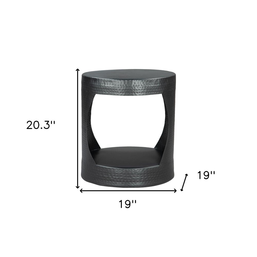 20" Black Iron Round Floor Shelf End Table HomeRoots