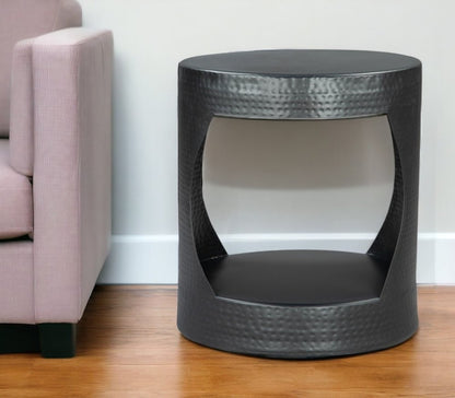 20" Black Iron Round Floor Shelf End Table HomeRoots