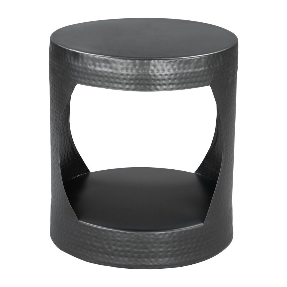 20" Black Iron Round Floor Shelf End Table HomeRoots