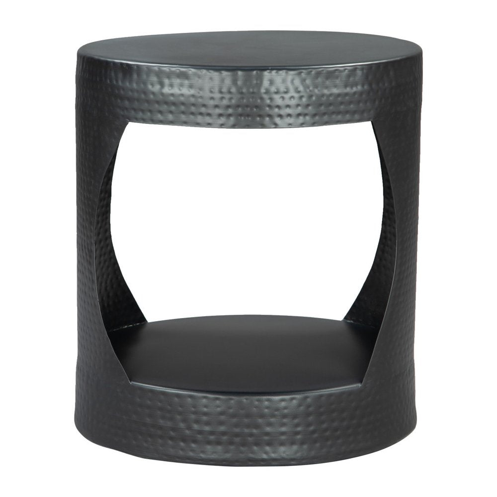 20" Black Iron Round Floor Shelf End Table HomeRoots