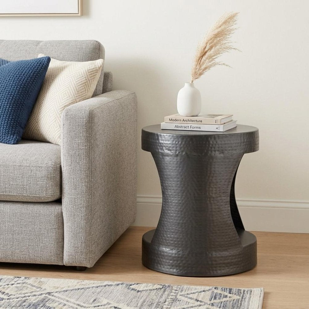 20" Black Iron Round Floor Shelf End Table HomeRoots