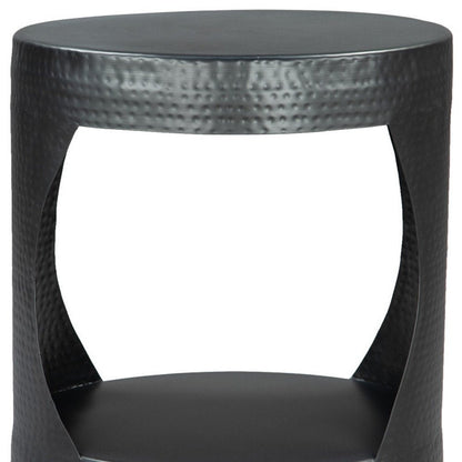 20" Black Iron Round Floor Shelf End Table HomeRoots