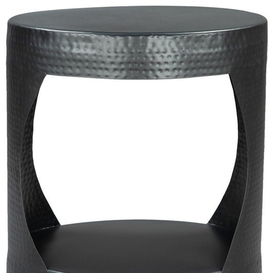 20" Black Iron Round Floor Shelf End Table HomeRoots