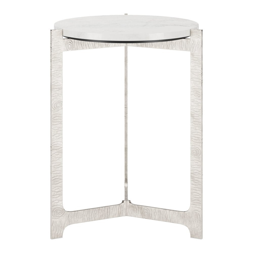 25" White And Silver Marble And Aluminum Round Cross Legs End Table HomeRoots