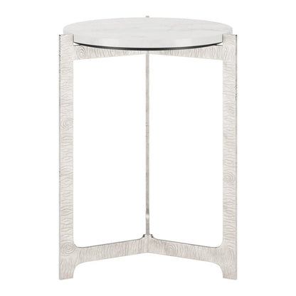 25" White And Silver Marble And Aluminum Round Cross Legs End Table HomeRoots