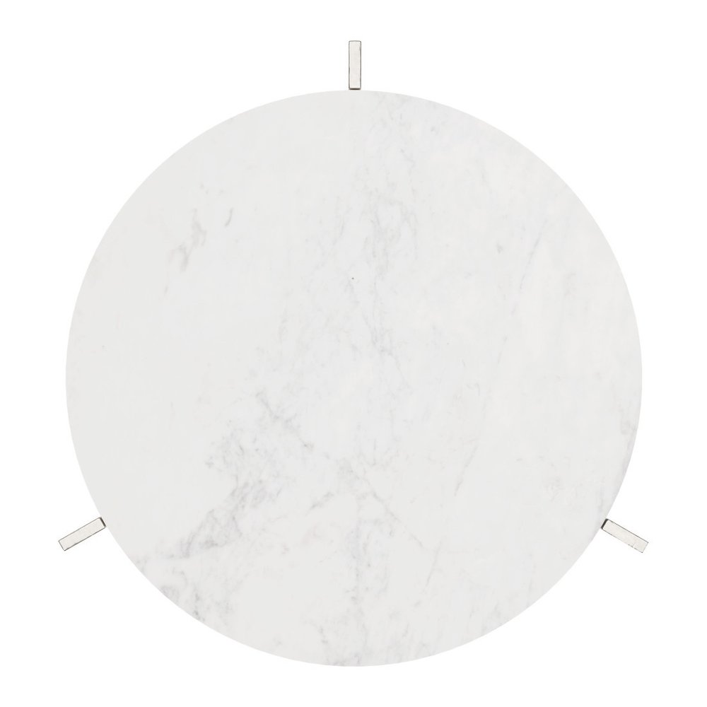 25" White And Silver Marble And Aluminum Round Cross Legs End Table HomeRoots