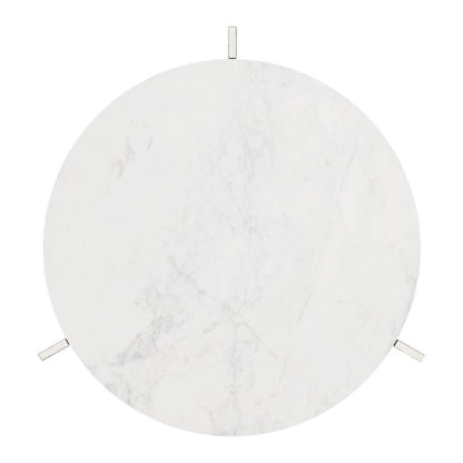25" White And Silver Marble And Aluminum Round Cross Legs End Table HomeRoots