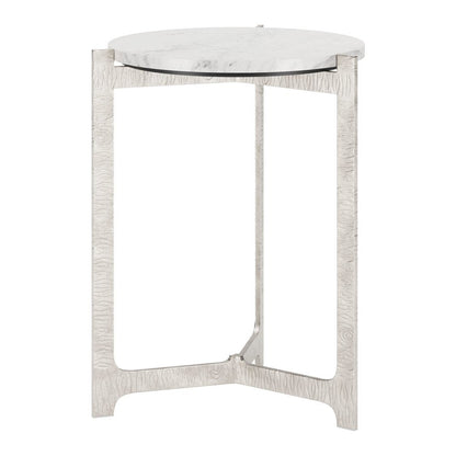 25" White And Silver Marble And Aluminum Round Cross Legs End Table HomeRoots