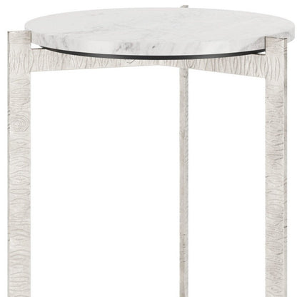 25" White And Silver Marble And Aluminum Round Cross Legs End Table HomeRoots