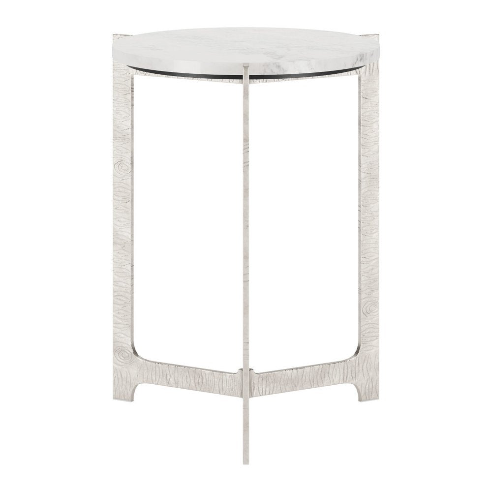 25" White And Silver Marble And Aluminum Round Cross Legs End Table HomeRoots
