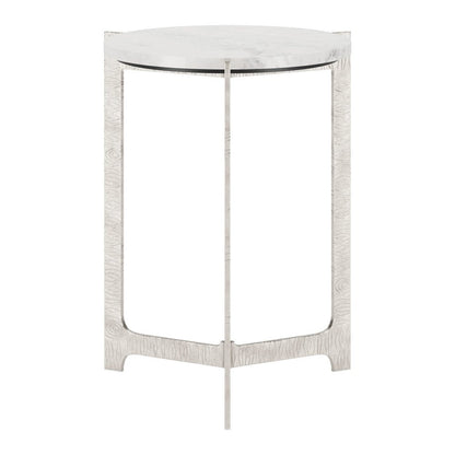 25" White And Silver Marble And Aluminum Round Cross Legs End Table HomeRoots