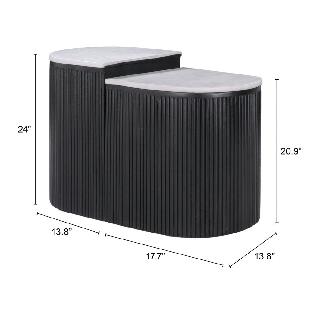 Set of Two Black And White Solid Wood And Marble Oval Block End Tables HomeRoots