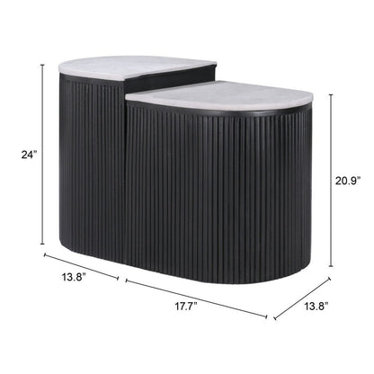 Set of Two Black And White Solid Wood And Marble Oval Block End Tables HomeRoots