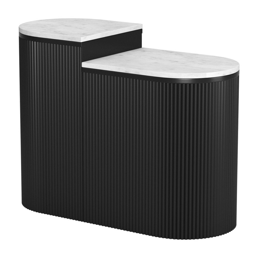 Set of Two Black And White Solid Wood And Marble Oval Block End Tables HomeRoots