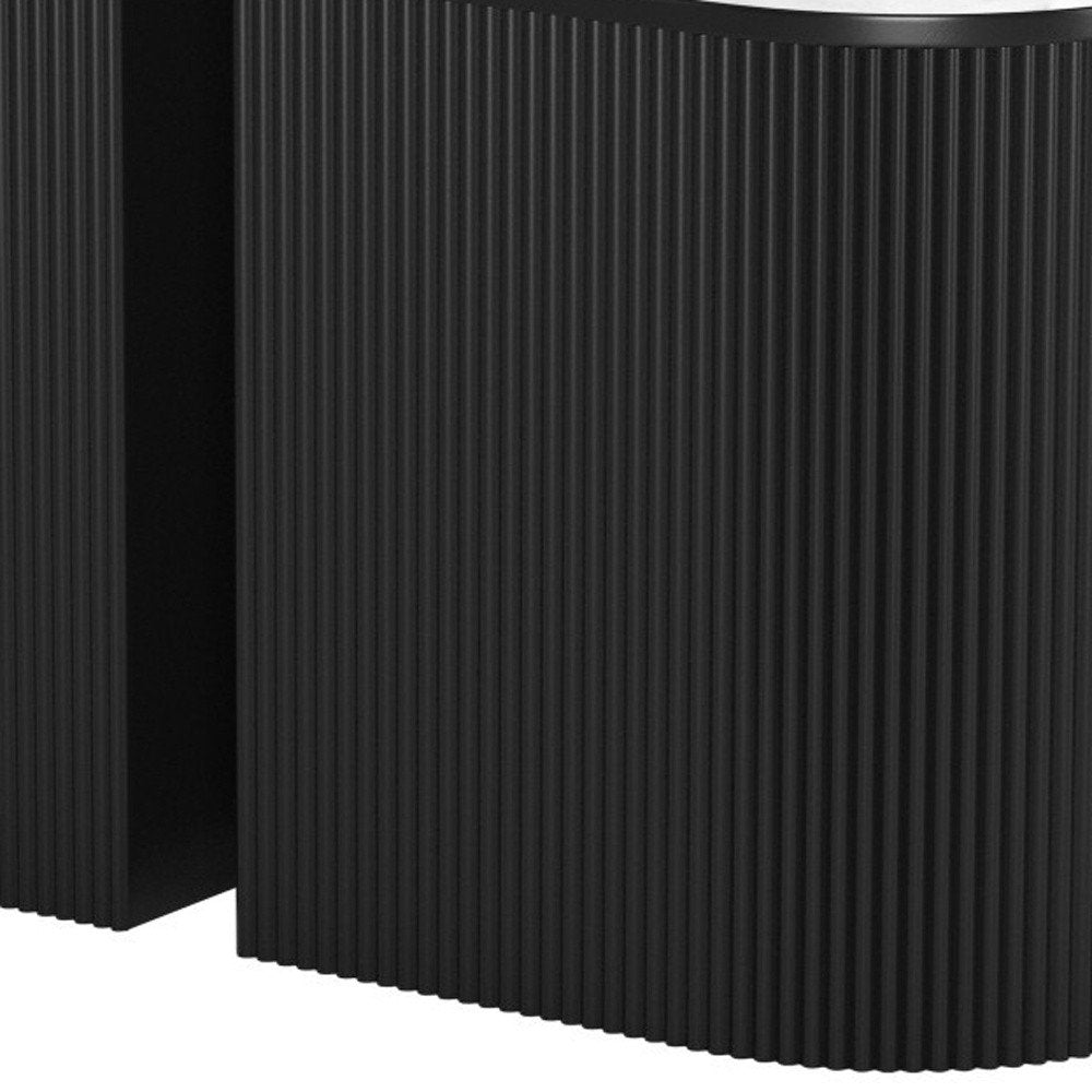 Set of Two Black And White Solid Wood And Marble Oval Block End Tables HomeRoots