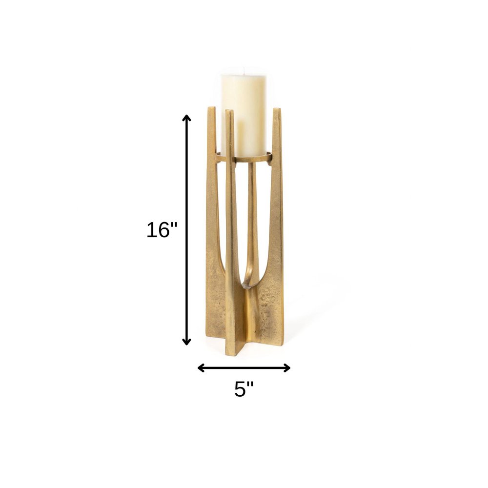 16" Gold Distressed Aluminum Geometric Tabletop Pillar Candle Holder HomeRoots