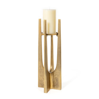 16" Gold Distressed Aluminum Geometric Tabletop Pillar Candle Holder HomeRoots
