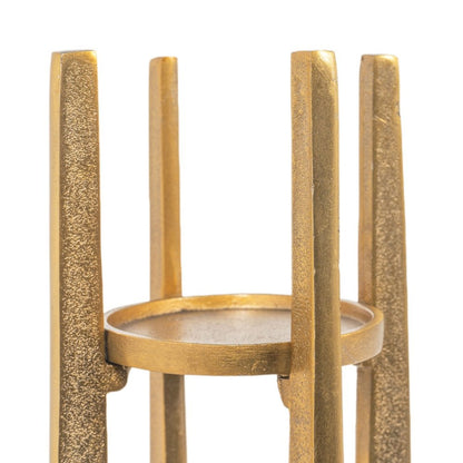 16" Gold Distressed Aluminum Geometric Tabletop Pillar Candle Holder HomeRoots