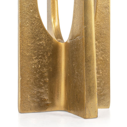 16" Gold Distressed Aluminum Geometric Tabletop Pillar Candle Holder HomeRoots