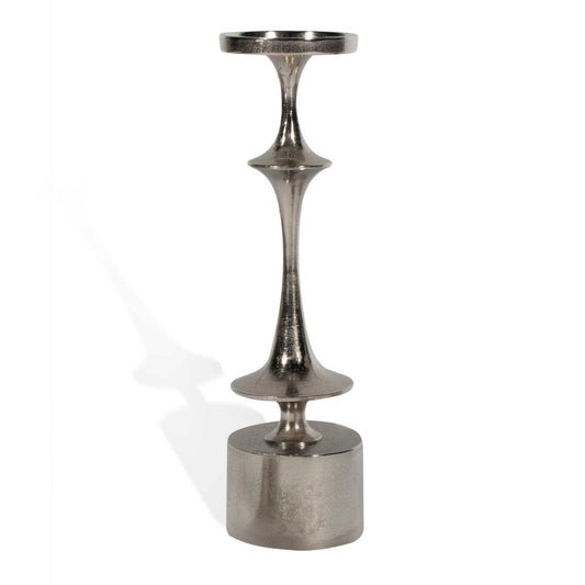 18" Silver Distressed Geometric Metal Tabletop Candle Holder