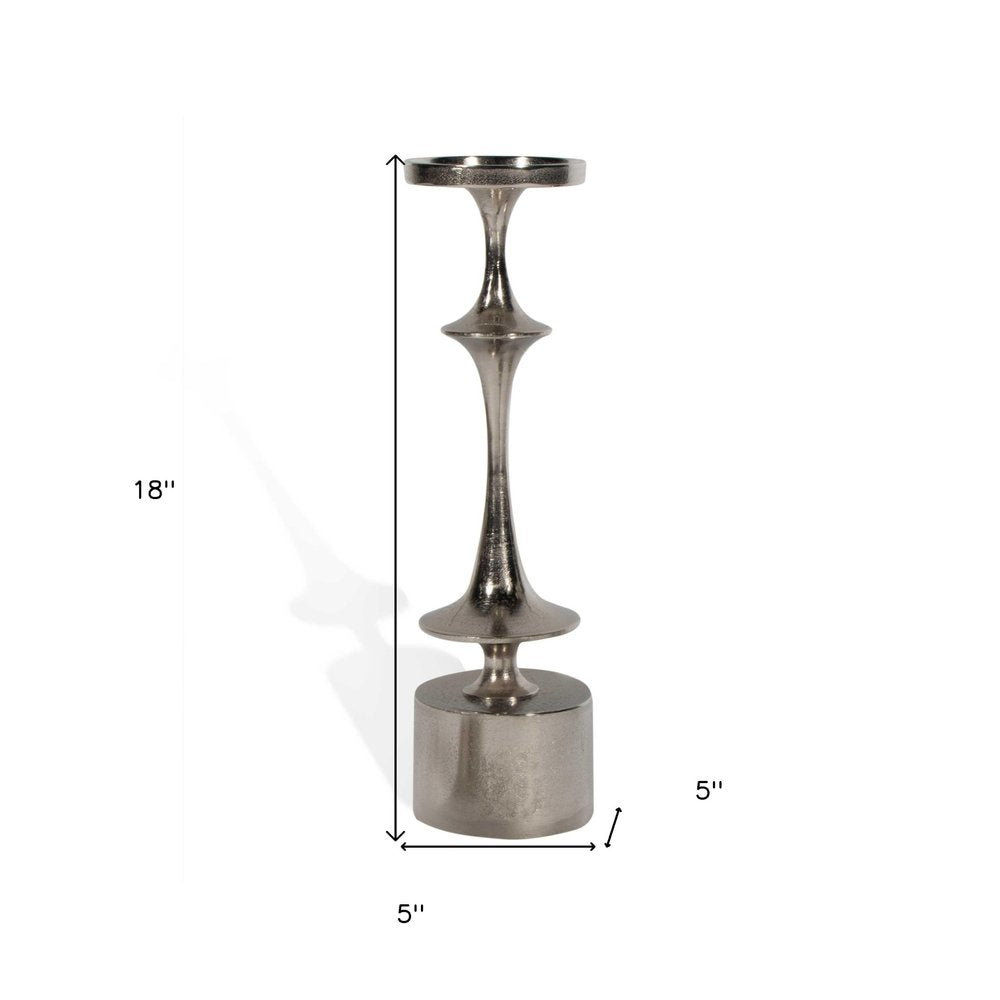 18" Silver Distressed Geometric Metal Tabletop Candle Holder HomeRoots