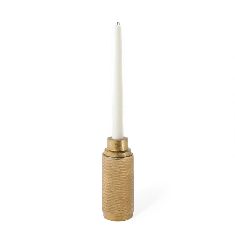 5" Gold Distressed Aluminum Tabletop Taper Candle Holder HomeRoots