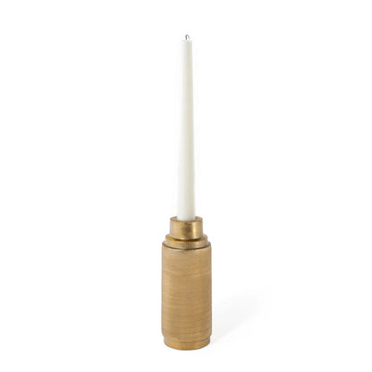 5" Gold Distressed Aluminum Tabletop Taper Candle Holder HomeRoots
