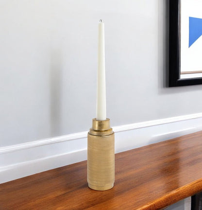 5" Gold Distressed Aluminum Tabletop Taper Candle Holder HomeRoots
