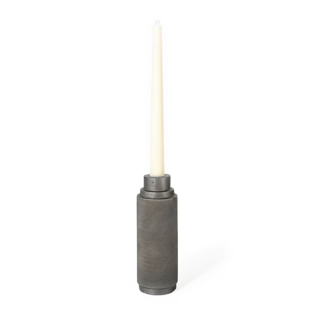 7" Gray Distressed Aluminum Geometric Tabletop Taper Candle Holder HomeRoots