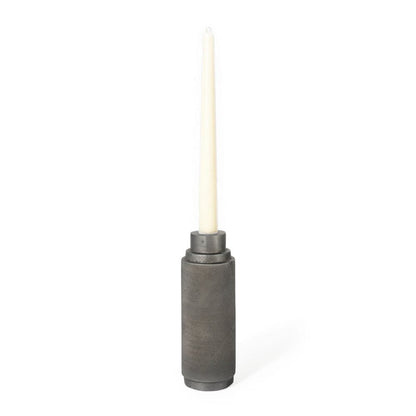 7" Gray Distressed Aluminum Geometric Tabletop Taper Candle Holder HomeRoots