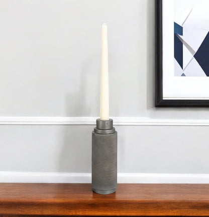 7" Gray Distressed Aluminum Geometric Tabletop Taper Candle Holder HomeRoots