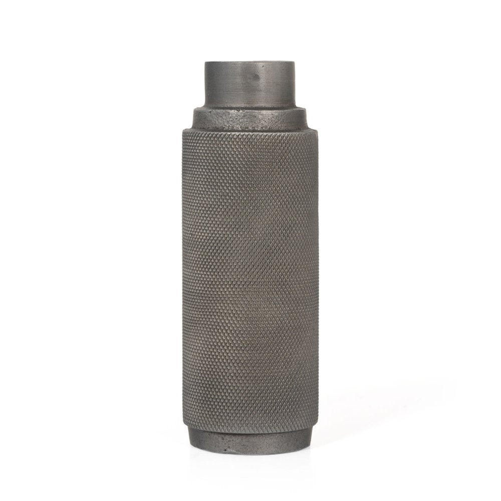 7" Gray Distressed Aluminum Geometric Tabletop Taper Candle Holder HomeRoots