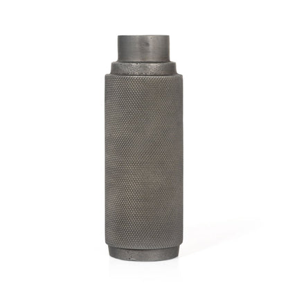 7" Gray Distressed Aluminum Geometric Tabletop Taper Candle Holder HomeRoots