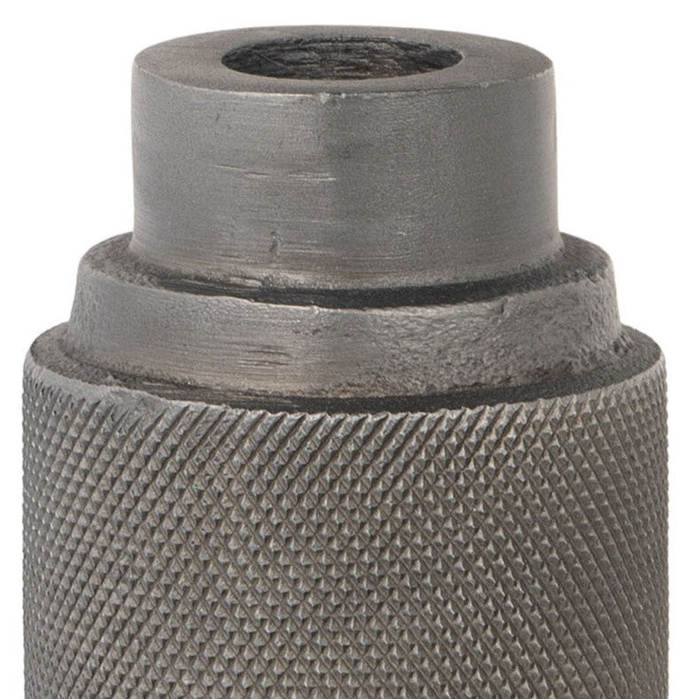 7" Gray Distressed Aluminum Geometric Tabletop Taper Candle Holder HomeRoots