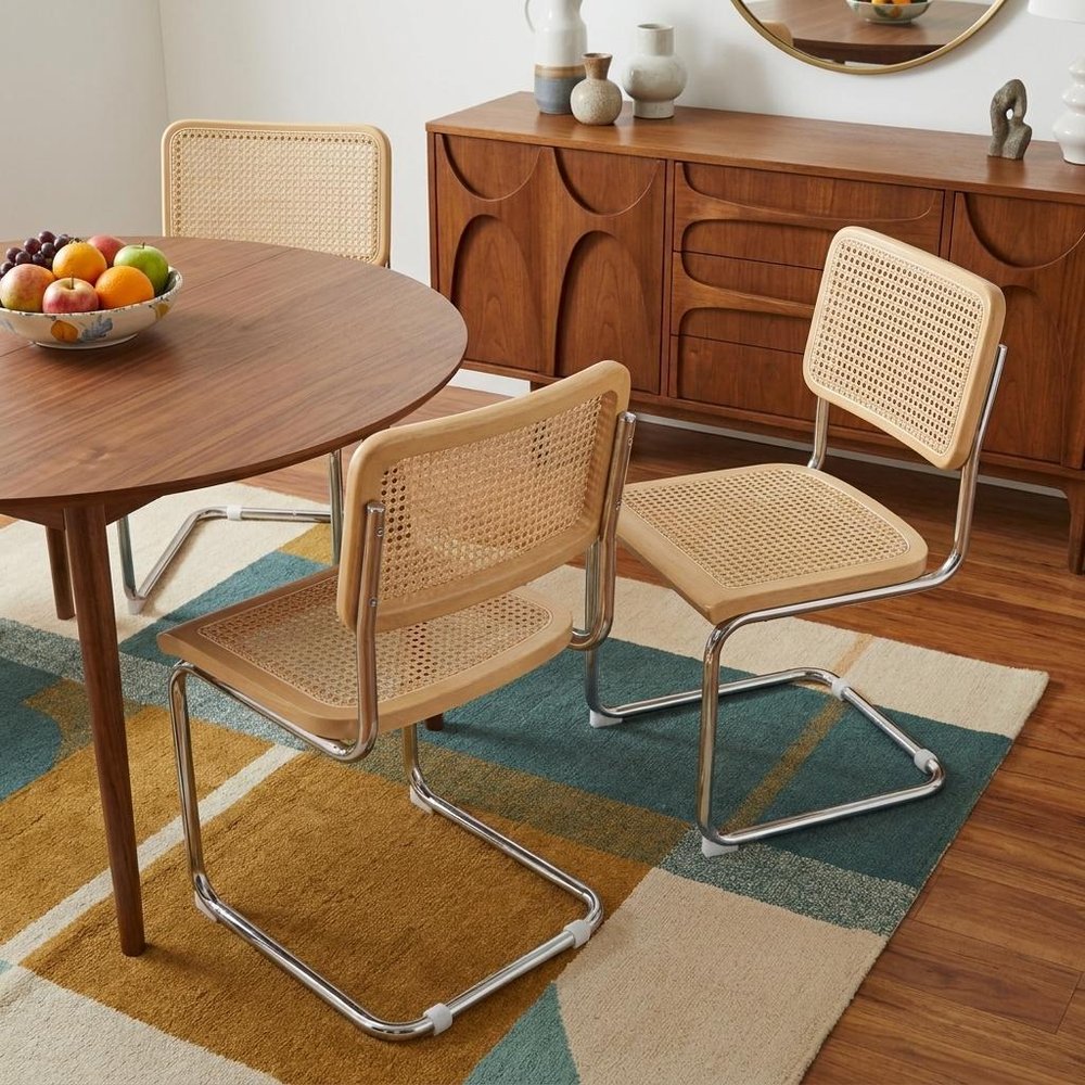 Set of Two Natural and Silver Steel Open Back Dining Side Chairs HomeRoots