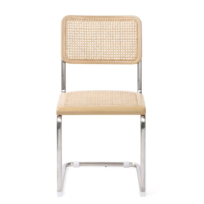 Set of Two Natural and Silver Steel Open Back Dining Side Chairs HomeRoots