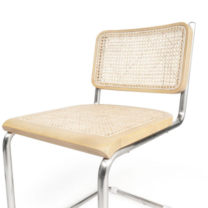 Set of Two Natural and Silver Steel Open Back Dining Side Chairs HomeRoots
