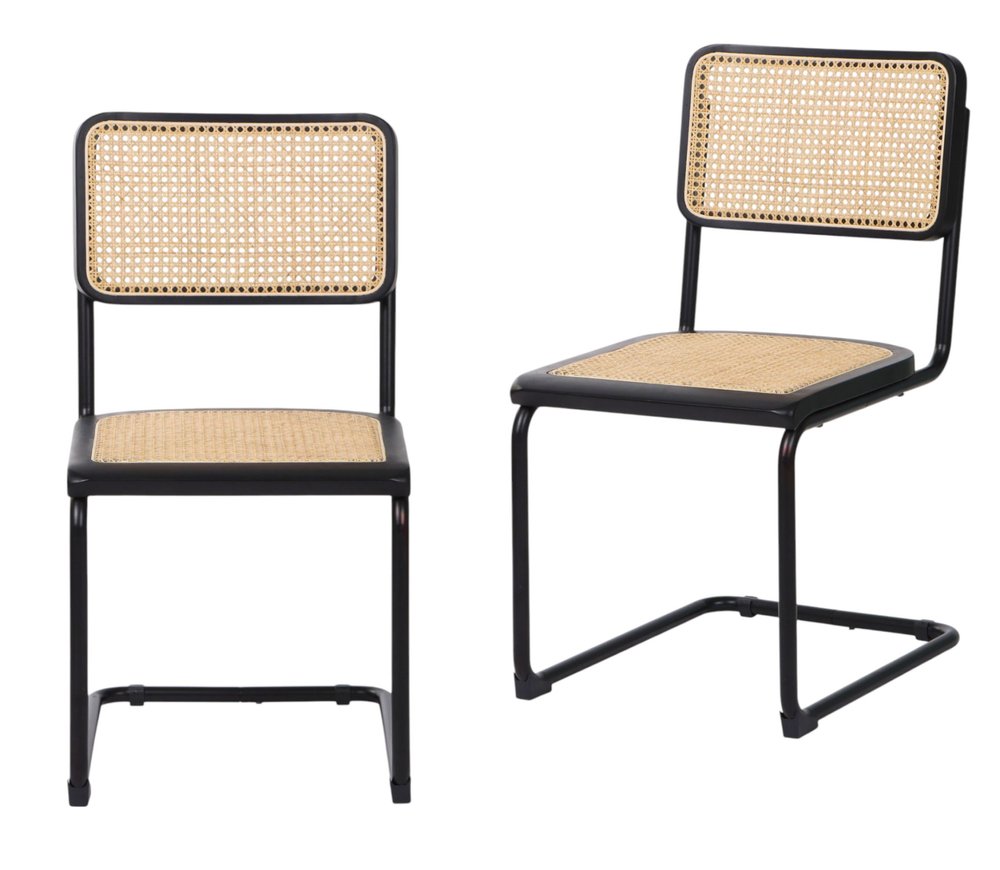 Set of Two Black and Natural Steel Open Back Dining Side Chairs HomeRoots