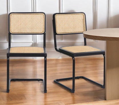 Set of Two Black and Natural Steel Open Back Dining Side Chairs HomeRoots