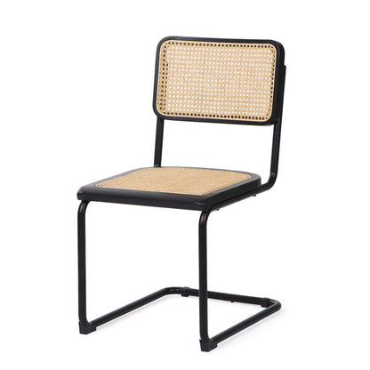 Set of Two Black and Natural Steel Open Back Dining Side Chairs HomeRoots