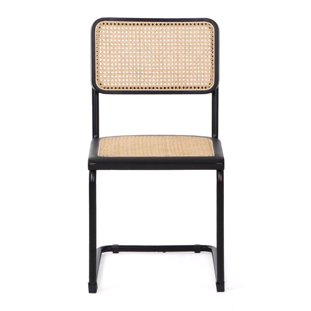 Set of Two Black and Natural Steel Open Back Dining Side Chairs HomeRoots